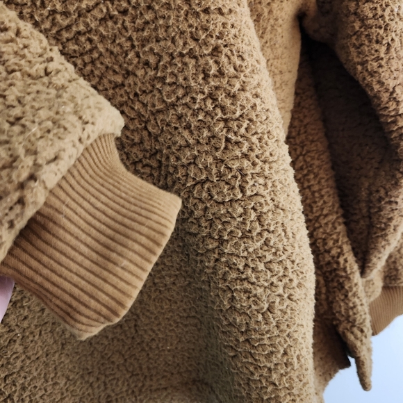 Aerie Dream Sherpa Quarter Zip Sweatshirt Dijon‎ Brown Oversized women's small - Picture 5 of 11